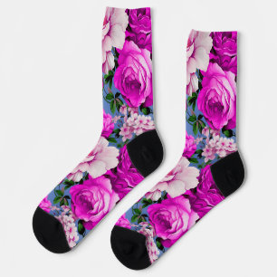 Chaussette Grande Fleur Rose rétro violet