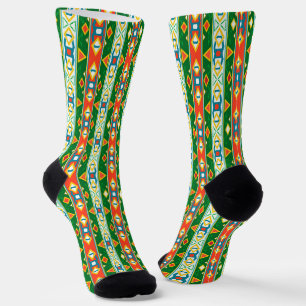 Chaussette Grandes et formes géométriques vert orange blanc