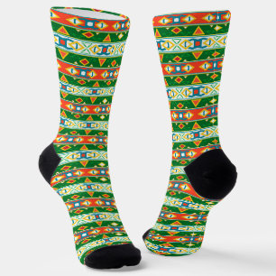 Chaussette Grandes et formes géométriques vert orange blanc