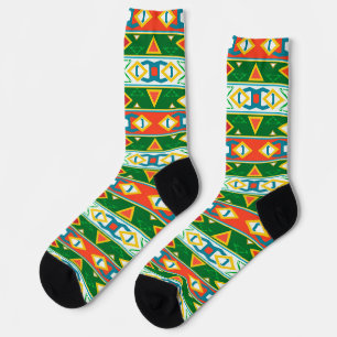 Chaussette Grandes et formes géométriques vert orange blanc