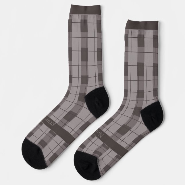 Chaussette Gray and Grey Plaid, Text on Foot (Gauche)