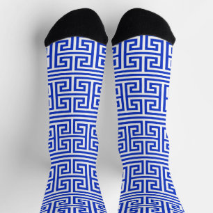 Chaussette Grec Meander Carré clé H Motif bleu