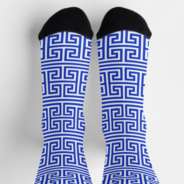 Chaussette Grec Meander Carré clé H Motif bleu (Haut)
