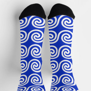 Chaussette Grec Meander Key Waves Motif Bleu