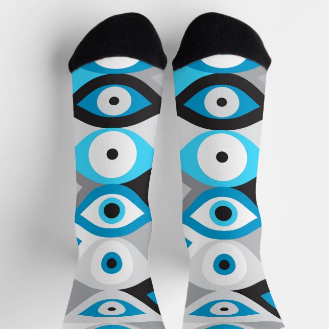Chaussette Grecs mal yeux motif bleus et gris (Haut)