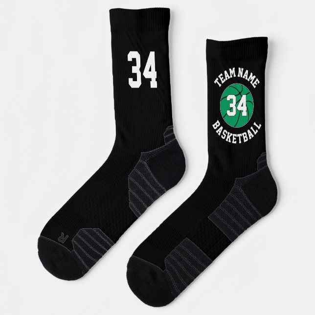 Chaussette Green Basketball Player Team Name and Number (Gauche)