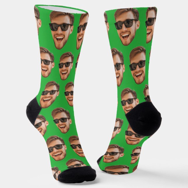 Chaussette Green Funny Custom Face Photo Crew (Angulaire)
