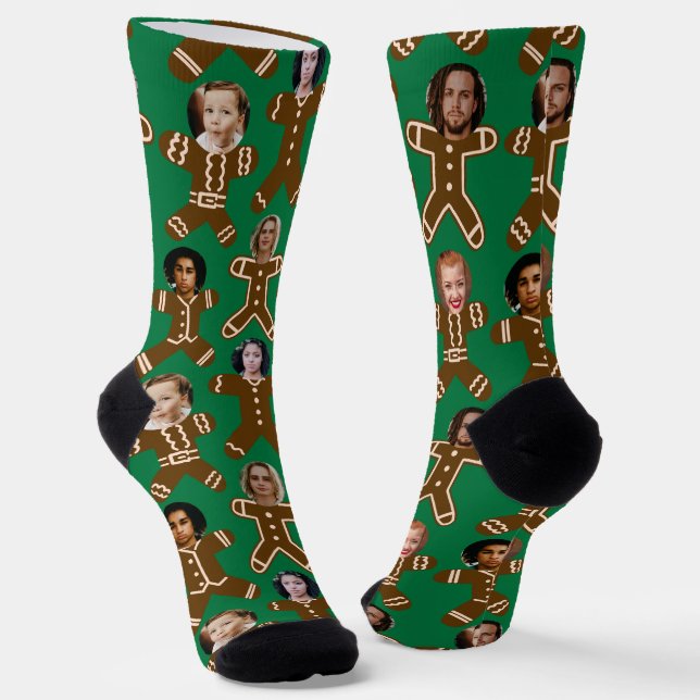 Chaussette Green Six Face Gingpain d'épices Gens Holiday (Angulaire)