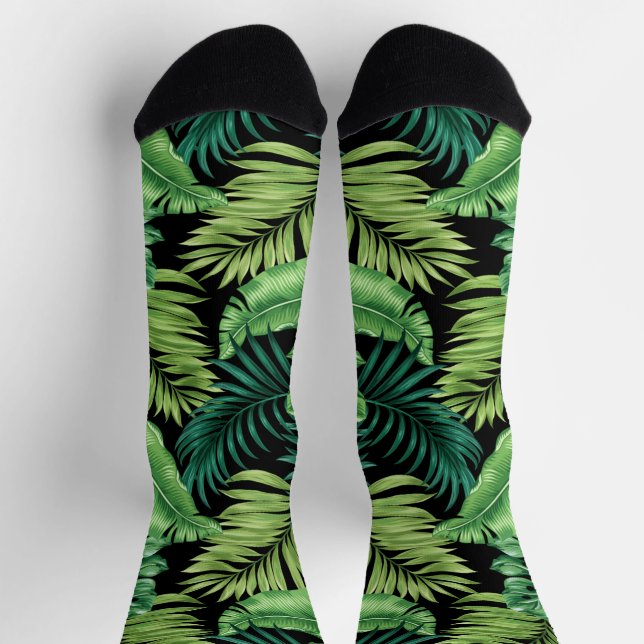 Chaussette Green Tropical Palm Banana Monstera Feuille (Haut)