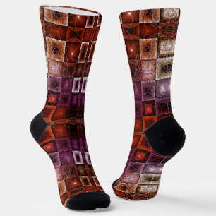 Chaussette Grille géométrique rouge et violet à symétrie lumi