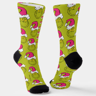 Chaussette Grinch avec un chapeau de Père Noël rose