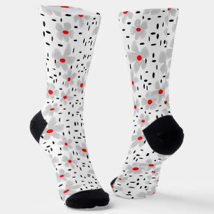 Chaussette gris avec des fleurs rouges sur blanc rétro arrièr
