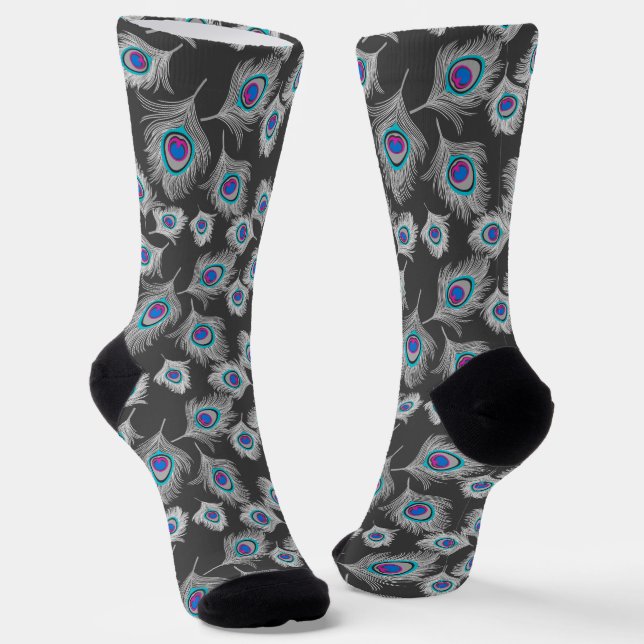 Chaussette Gris d'argent / Gris Peacock plumes sur gris foncé (Angulaire)
