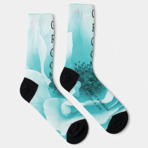 Chaussette GROOM personnalisé Abstrait Floraux Bleus et Blanc
