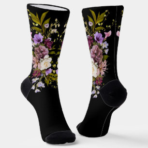 Chaussette grooms bouquet floral violet sur noir