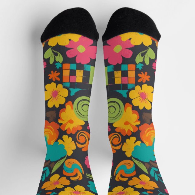 Chaussette Groove Waves les années 70 Motif de ligne psychédé (Haut)