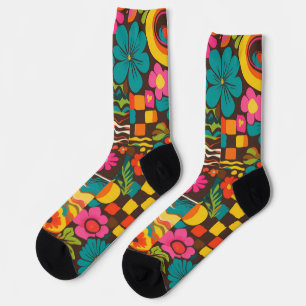 Chaussette Groove Waves les années 70 Motif de ligne psychédé