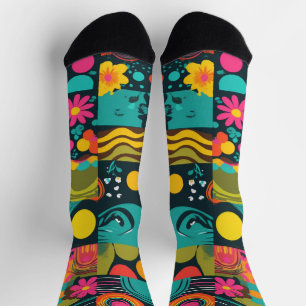 Chaussette Groove Waves les années 70 Motif de ligne psychédé