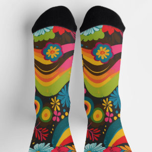Chaussette Groove Waves les années 70 Motif de ligne psychédé