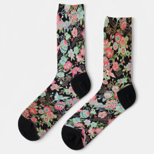 Chaussette Grue de paix et fleur, motif japonais