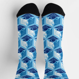 Chaussette Grues japonaises, marine, blanche et bleu clair