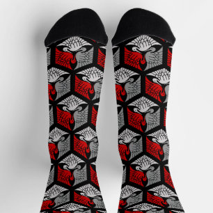 Chaussette Grues japonaises, rouge, gris / gris / noir