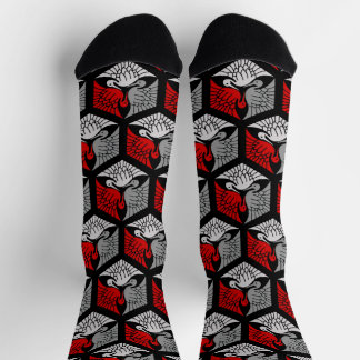 Chaussette Grues japonaises, rouge, gris / gris / noir