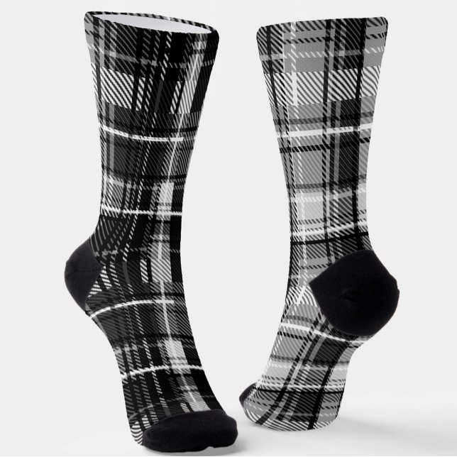 Chaussette Grund Black Blanc Flannel Plaid Tartan Design (Créateur téléchargé)