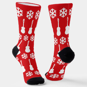 Chaussette Guitares acoustiques de Noël et musique de flocons