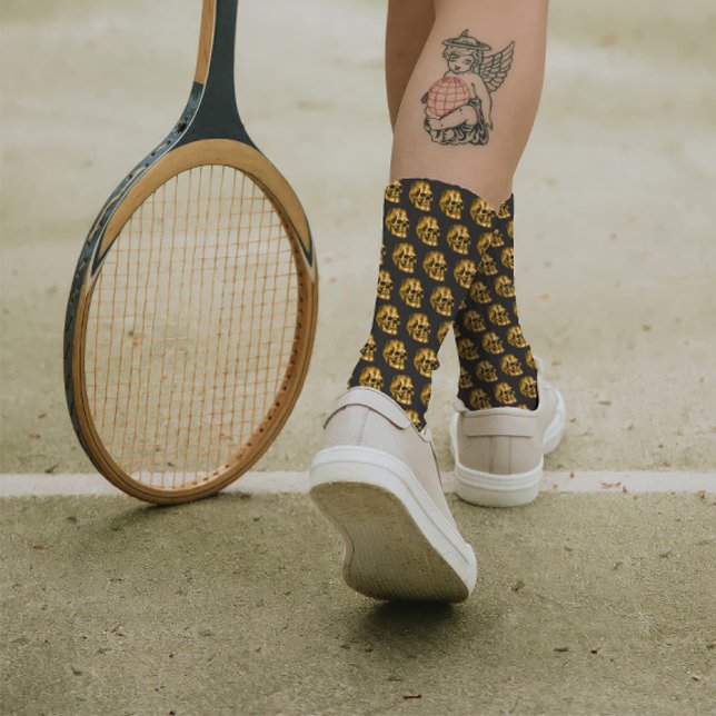 Chaussette Halloween gothique noir Cool de luxe crâne d'or (Créateur téléchargé)