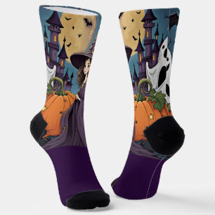 Chaussette Halloween, La jolie sorcière et ses amis,Moderne