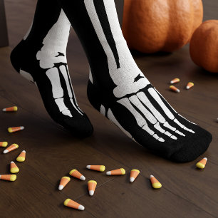 Chaussette Halloween noir et blanc Squelette pied Éffrayant