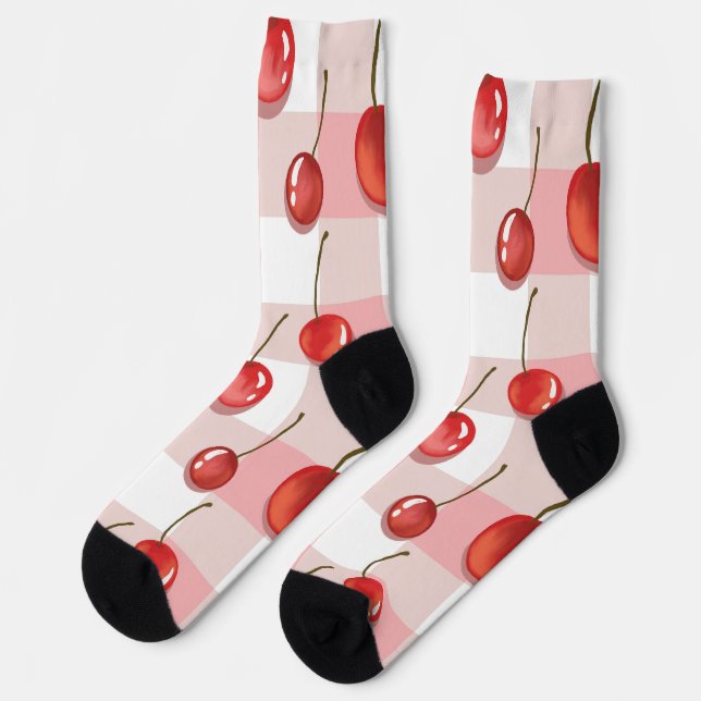 Chaussette Hand-Painted Red Cherries Seamless Pattern (Gauche)