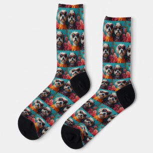 Chaussette Havanais avec Roses de coeur Saint Valentin