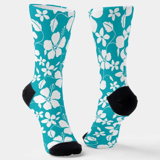 CHAUSSETTE HAWAIIAN HULA (HIBISCUS) TURQUOISE (Angulaire)