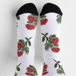 Chaussette Hawaiian Red Lehua Tropical Flower Watercolor