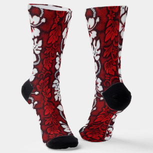 Chaussette Hawaiian Tropical Hibiscus Fleurs Motif Rouge