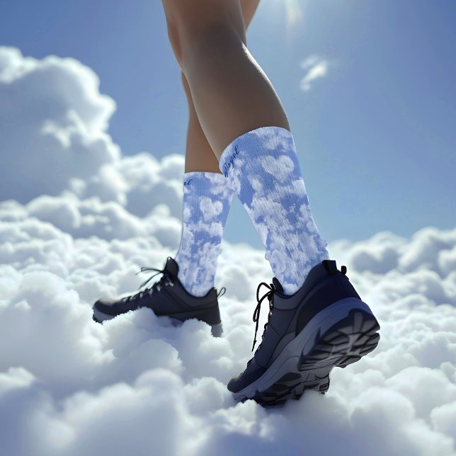 Chaussette Heart Cloud Ciel mignon Moderne Bleu Personnalisé  (Créateur téléchargé)