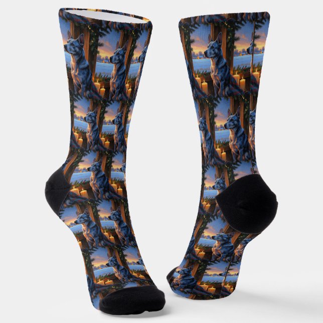 Chaussette Heeler Bleu Avec Lumières De Noël (Angulaire)