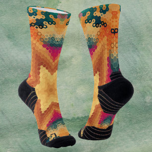 Chaussette Hex Mandala Bleu orange et rose