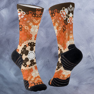 Chaussette Hex Mandala Orange Blanc et Brown