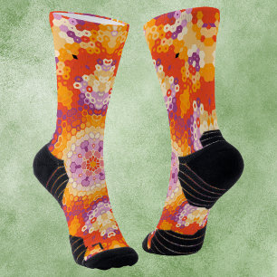 Chaussette Hex Mandala orange violet blanc