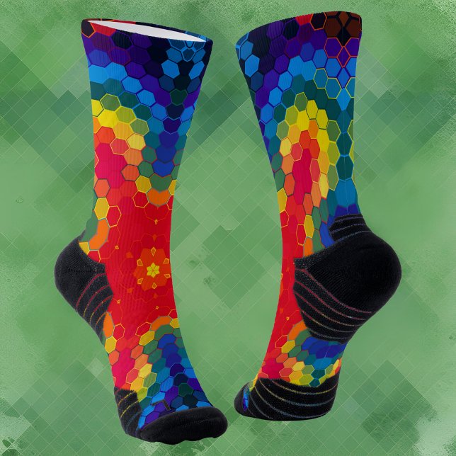 Chaussette Hex Mandala rouge jaune et bleu (Créateur téléchargé)