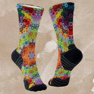 Chaussette Hex Mandala vert rose et orange