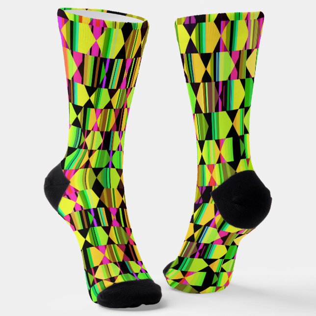 Chaussette Hexagon et triangle géométriques en jaune et noir (Angulaire)
