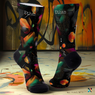 Chaussette Hexagone Futuriste avec Vert Métallisé Rose Orange