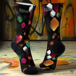Chaussette Hexagone vibrant avec orange métallisé, vert et ro
