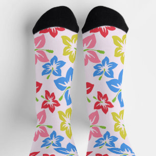 Chaussette Hibiscus Coloré, Motif De Fleurs