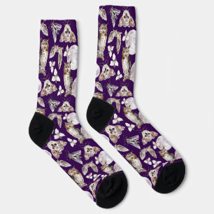 Chaussette Hiboux Moths Pleine Lune Sur Violet