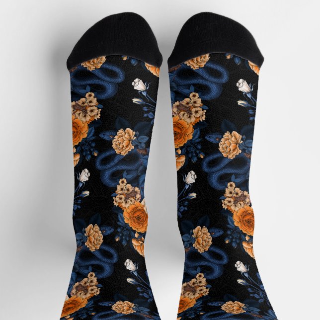 Chaussette Hidden in the roses, orange and blue (Haut)